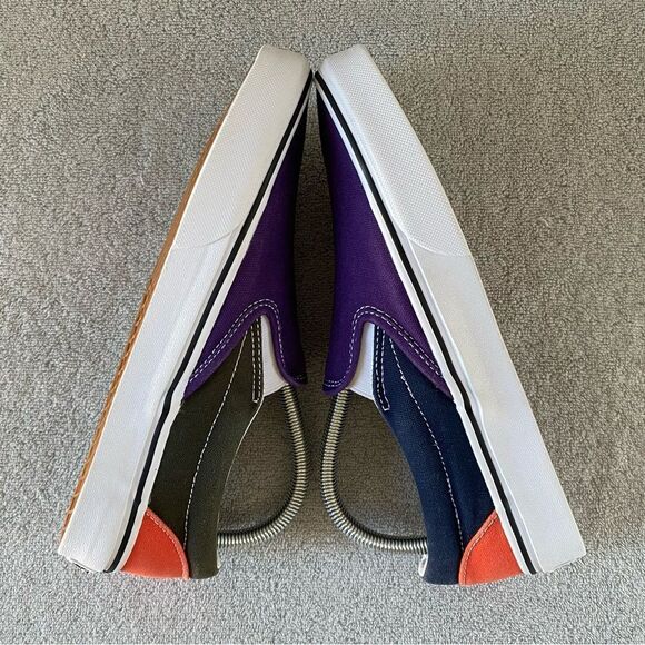 Vans Womens 9.5 Classic Slip On Sneaker Shoes Color Block Purple Black Blue - Picture 5 of 8